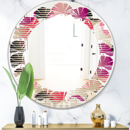 Retro Circular Pattern VIII - Modern Round or Oval Wall Mirror - Leaves