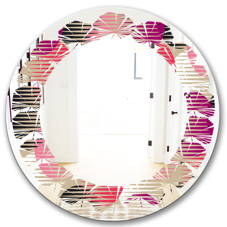 Retro Circular Pattern VIII - Modern Round or Oval Wall Mirror - Leaves