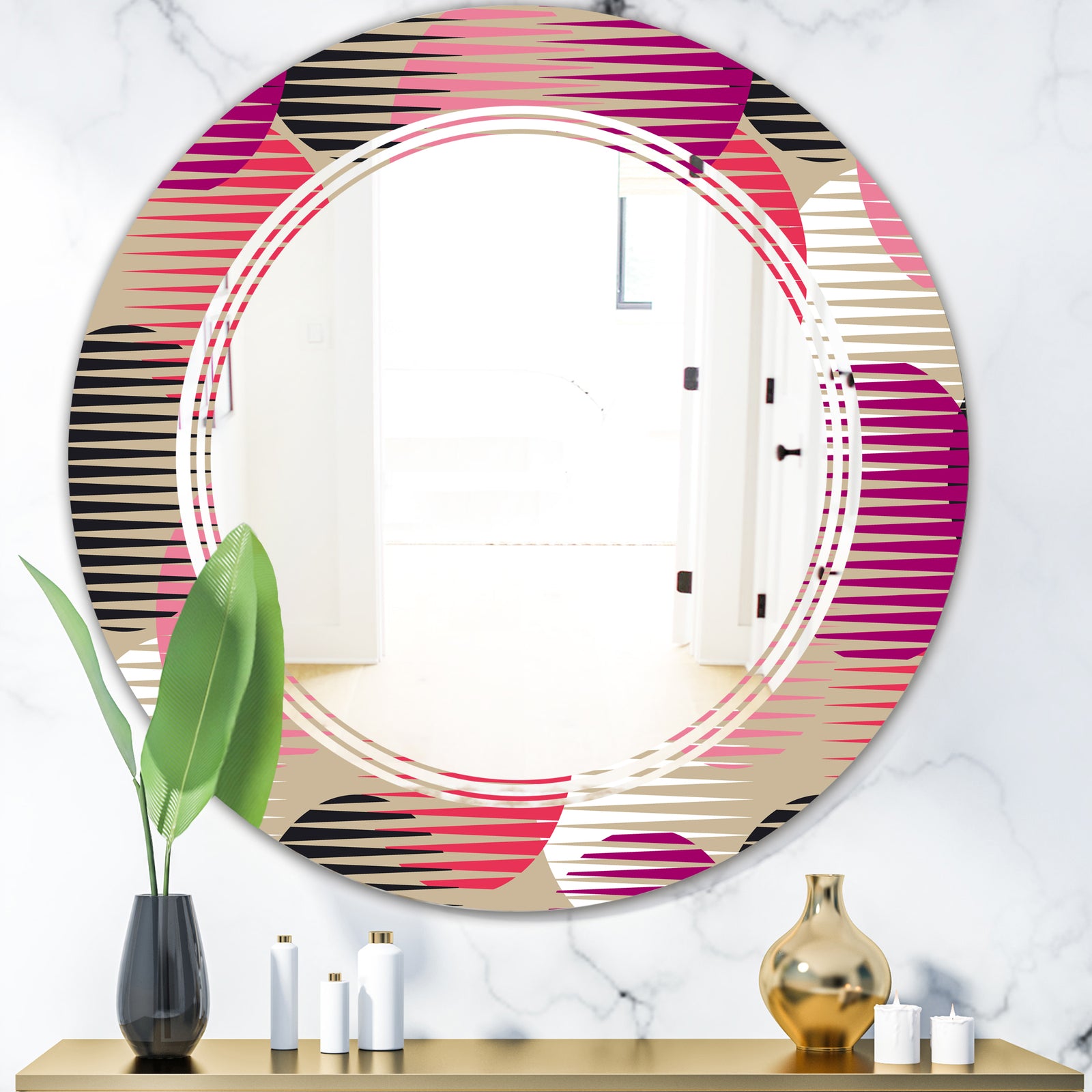Retro Circular Pattern VIII - Modern Round or Oval Wall Mirror - Triple C