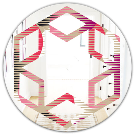 Retro Circular Pattern VIII - Modern Round or Oval Wall Mirror - Hexagon Star