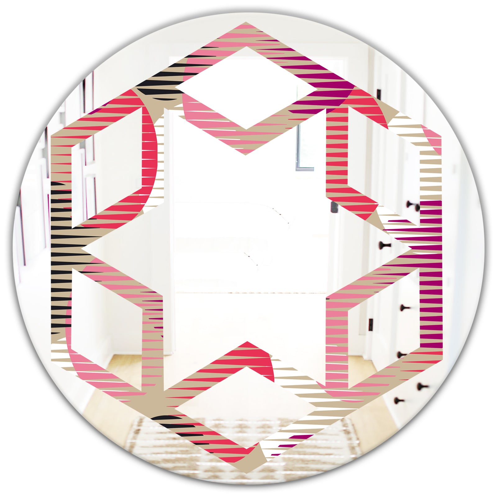 Retro Circular Pattern VIII - Modern Round or Oval Wall Mirror - Hexagon Star