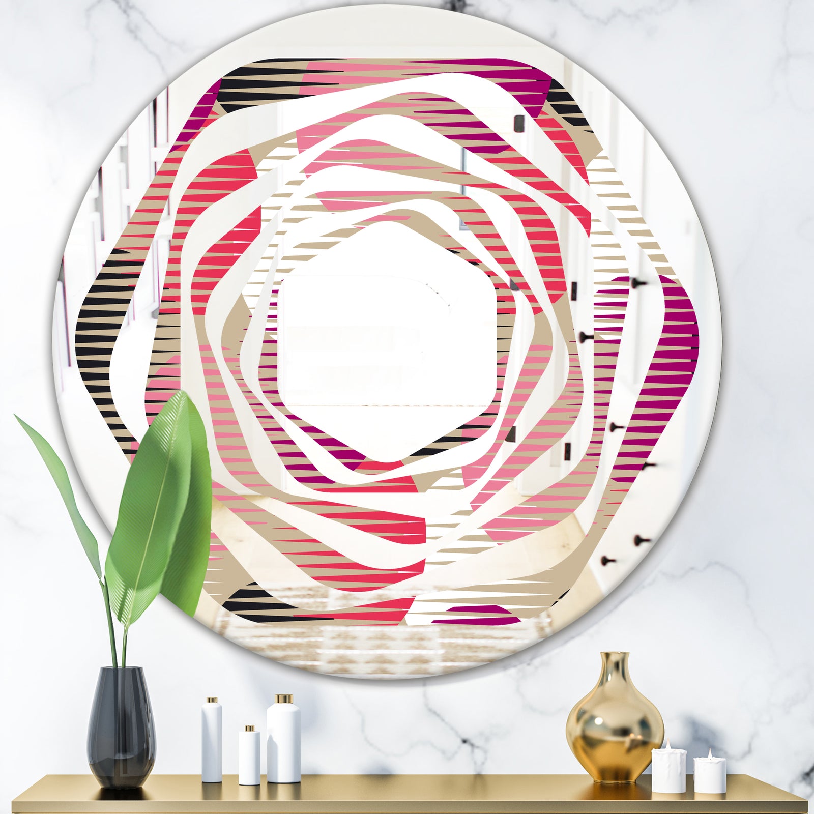 Retro Circular Pattern VIII - Modern Round or Oval Wall Mirror - Whirl