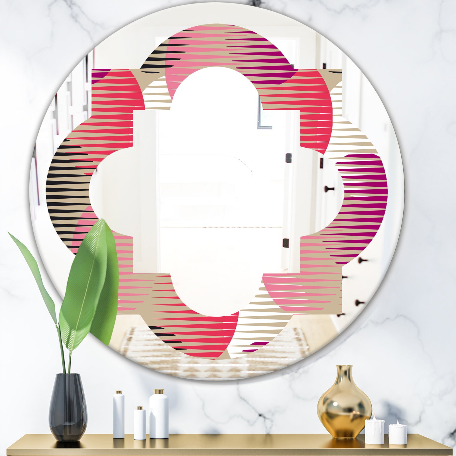 Retro Circular Pattern VIII - Modern Round or Oval Wall Mirror - Quatrefoil