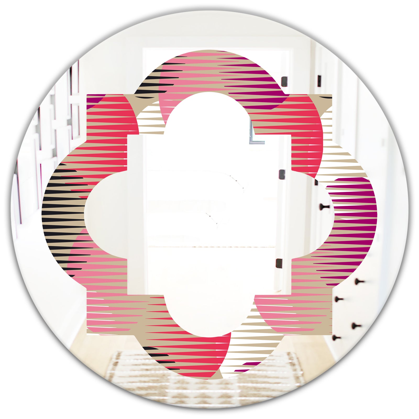 Retro Circular Pattern VIII - Modern Round or Oval Wall Mirror - Quatrefoil