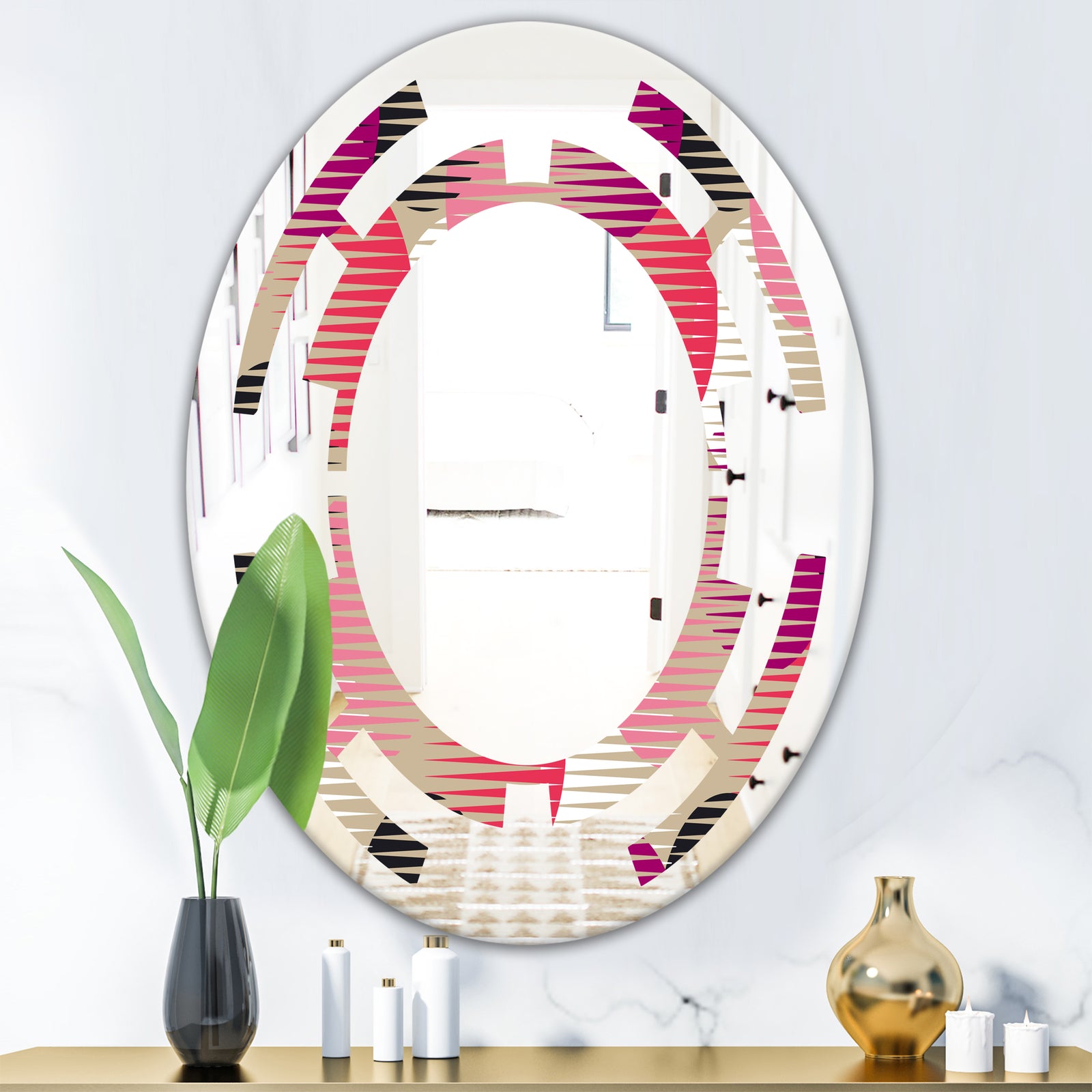 Retro Circular Pattern VIII - Modern Round or Oval Wall Mirror - Space