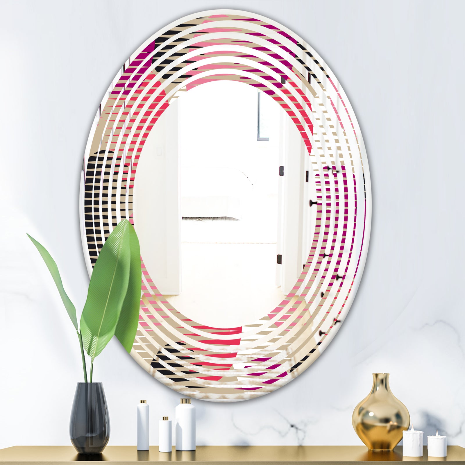 Retro Circular Pattern VIII - Modern Round or Oval Wall Mirror - Wave