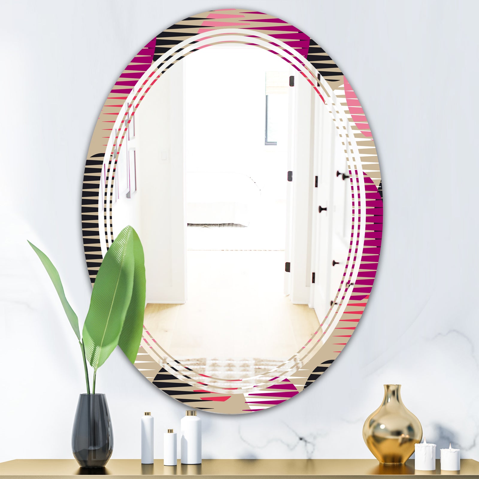 Retro Circular Pattern VIII - Modern Round or Oval Wall Mirror - Triple C