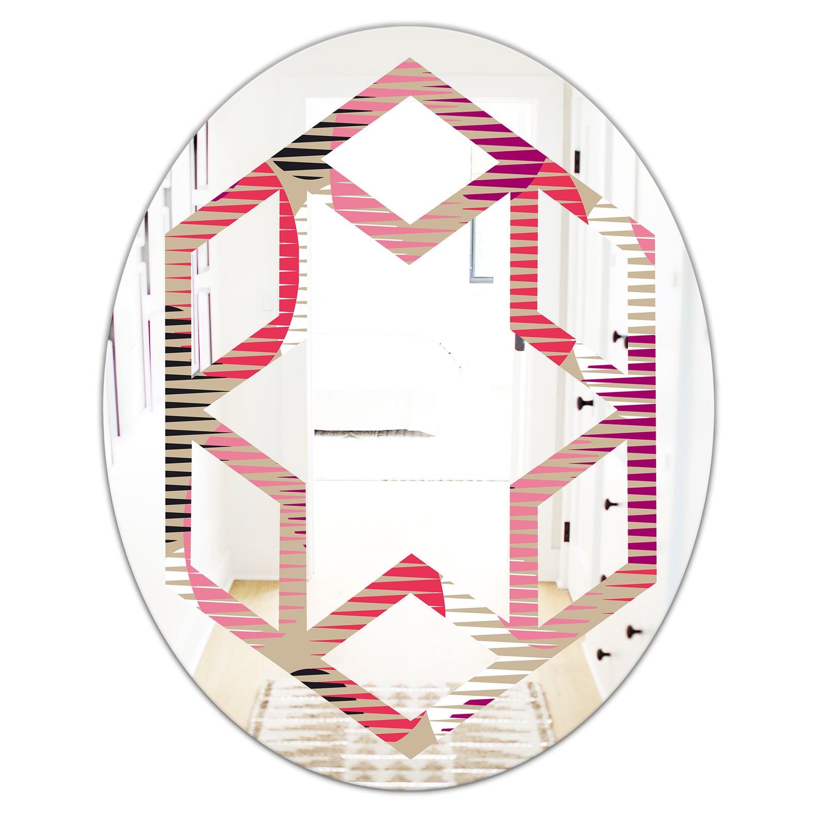 Retro Circular Pattern VIII - Modern Round or Oval Wall Mirror - Hexagon Star