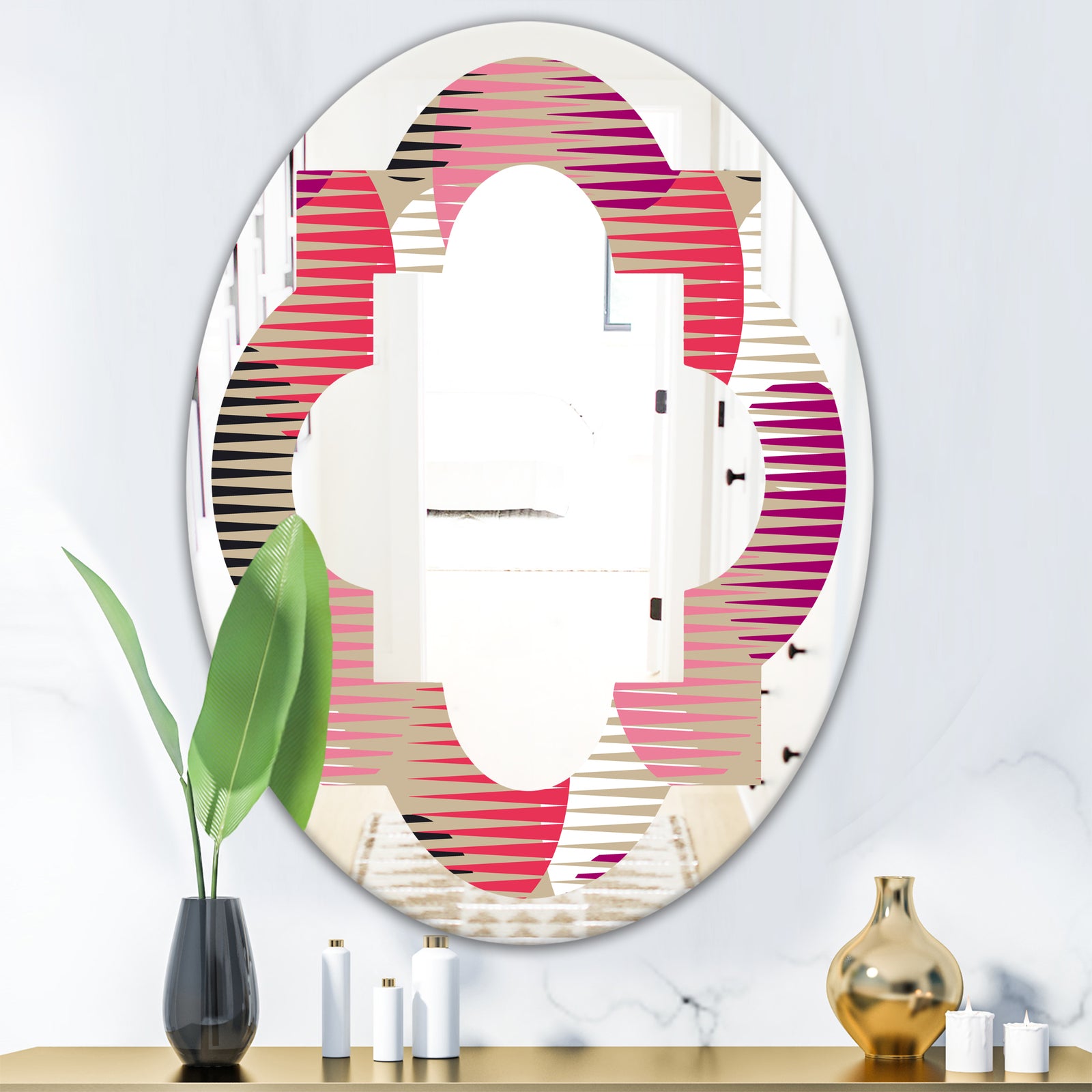 Retro Circular Pattern VIII - Modern Round or Oval Wall Mirror - Quatrefoil