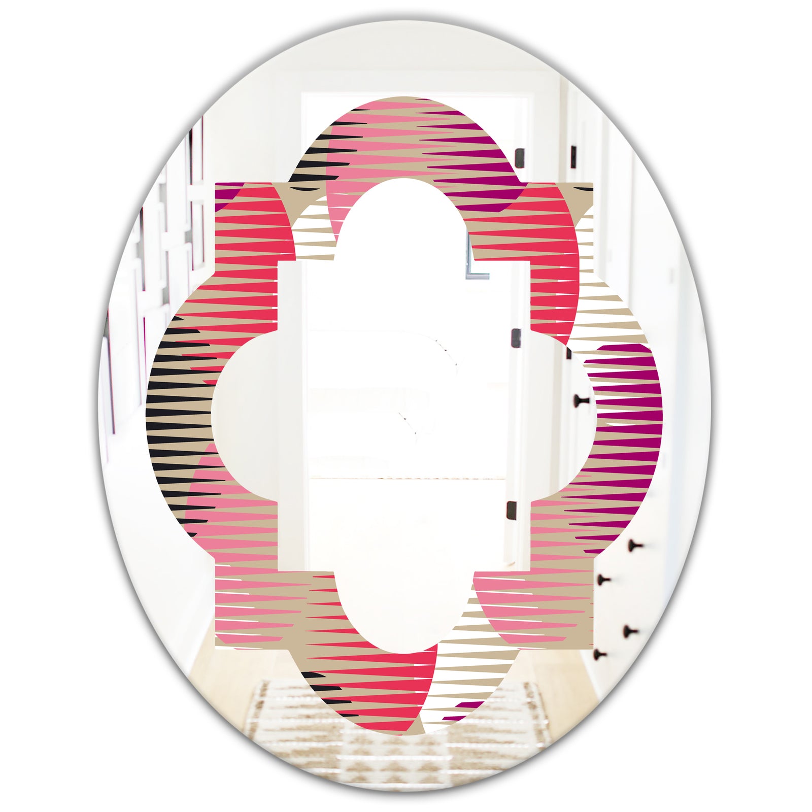 Retro Circular Pattern VIII - Modern Round or Oval Wall Mirror - Quatrefoil