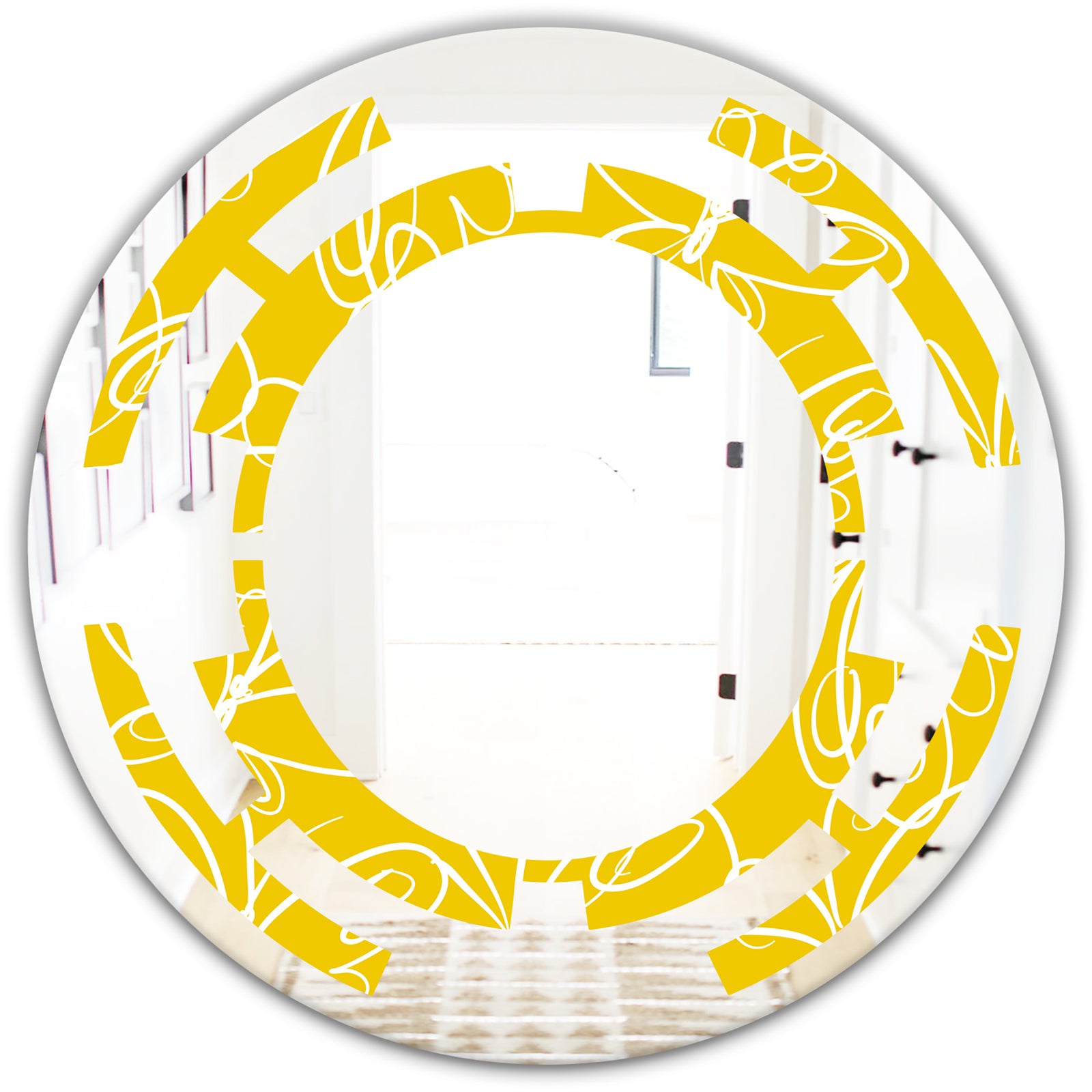 Butterflies hand drawn color pattern - Modern Round or Oval Wall Mirror - Space