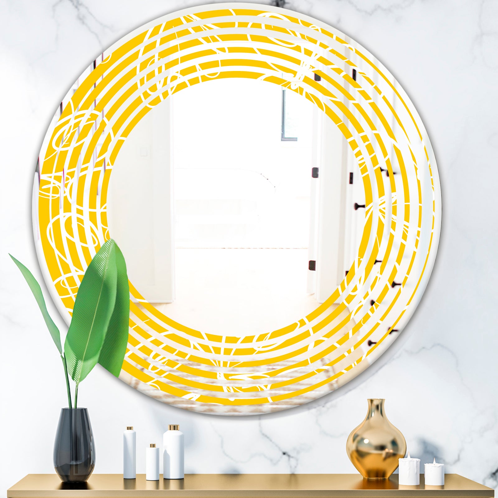 Butterflies hand drawn color pattern - Modern Round or Oval Wall Mirror - Wave
