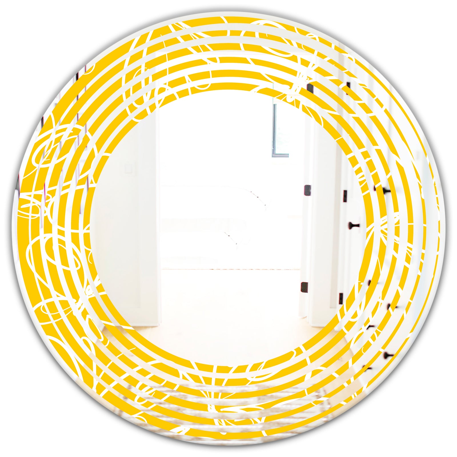 Butterflies hand drawn color pattern - Modern Round or Oval Wall Mirror - Wave