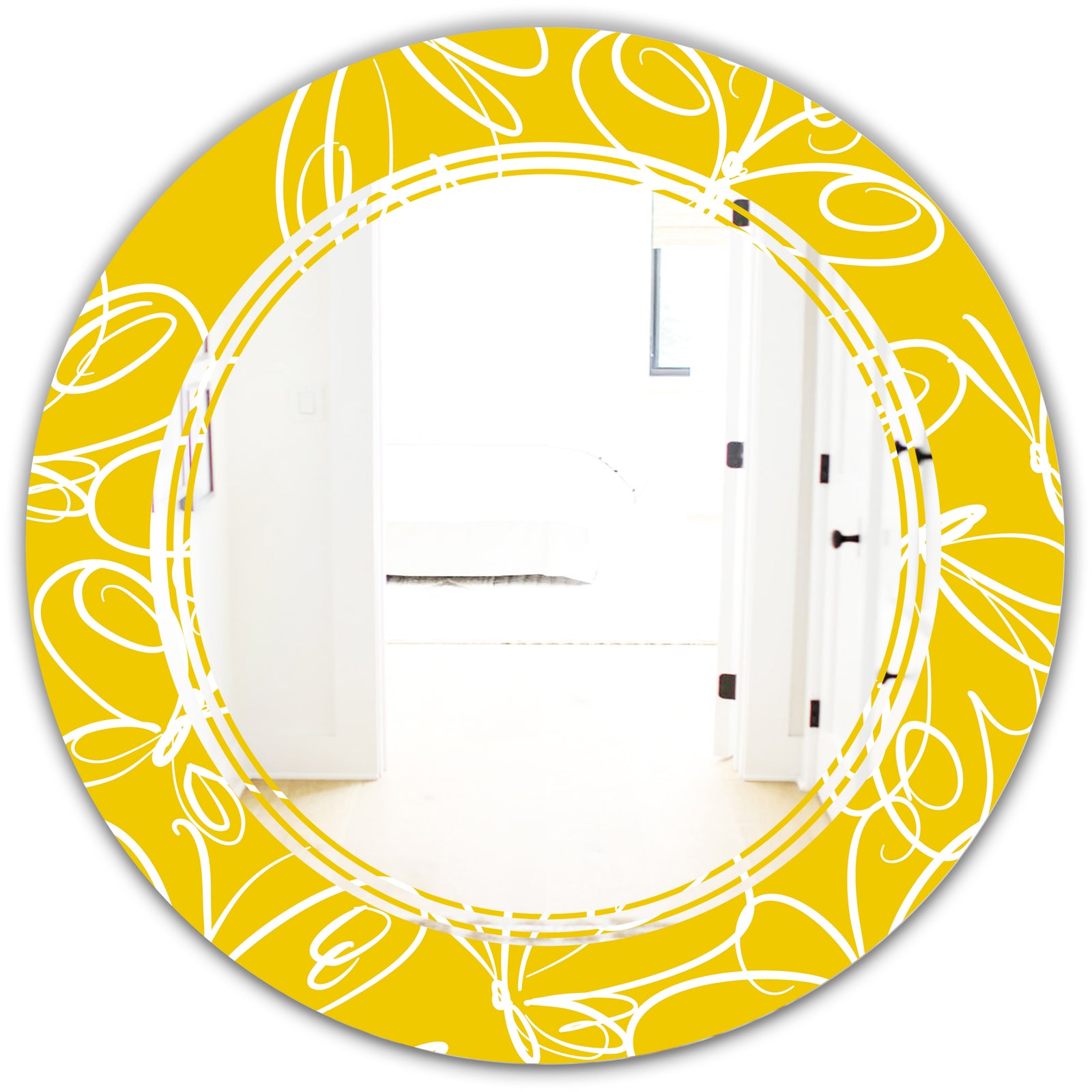 Butterflies hand drawn color pattern - Modern Round or Oval Wall Mirror - Triple C