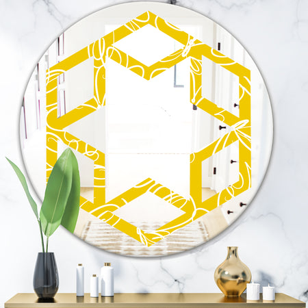 Butterflies hand drawn color pattern - Modern Round or Oval Wall Mirror - Hexagon Star
