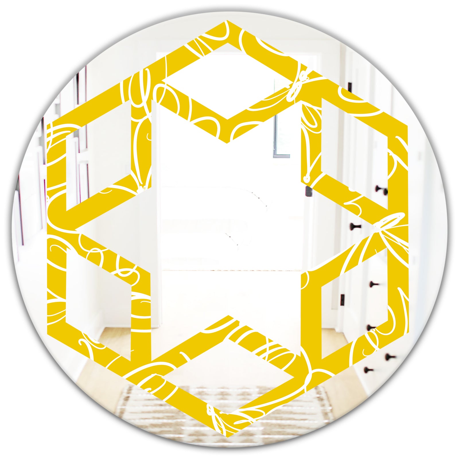 Butterflies hand drawn color pattern - Modern Round or Oval Wall Mirror - Hexagon Star