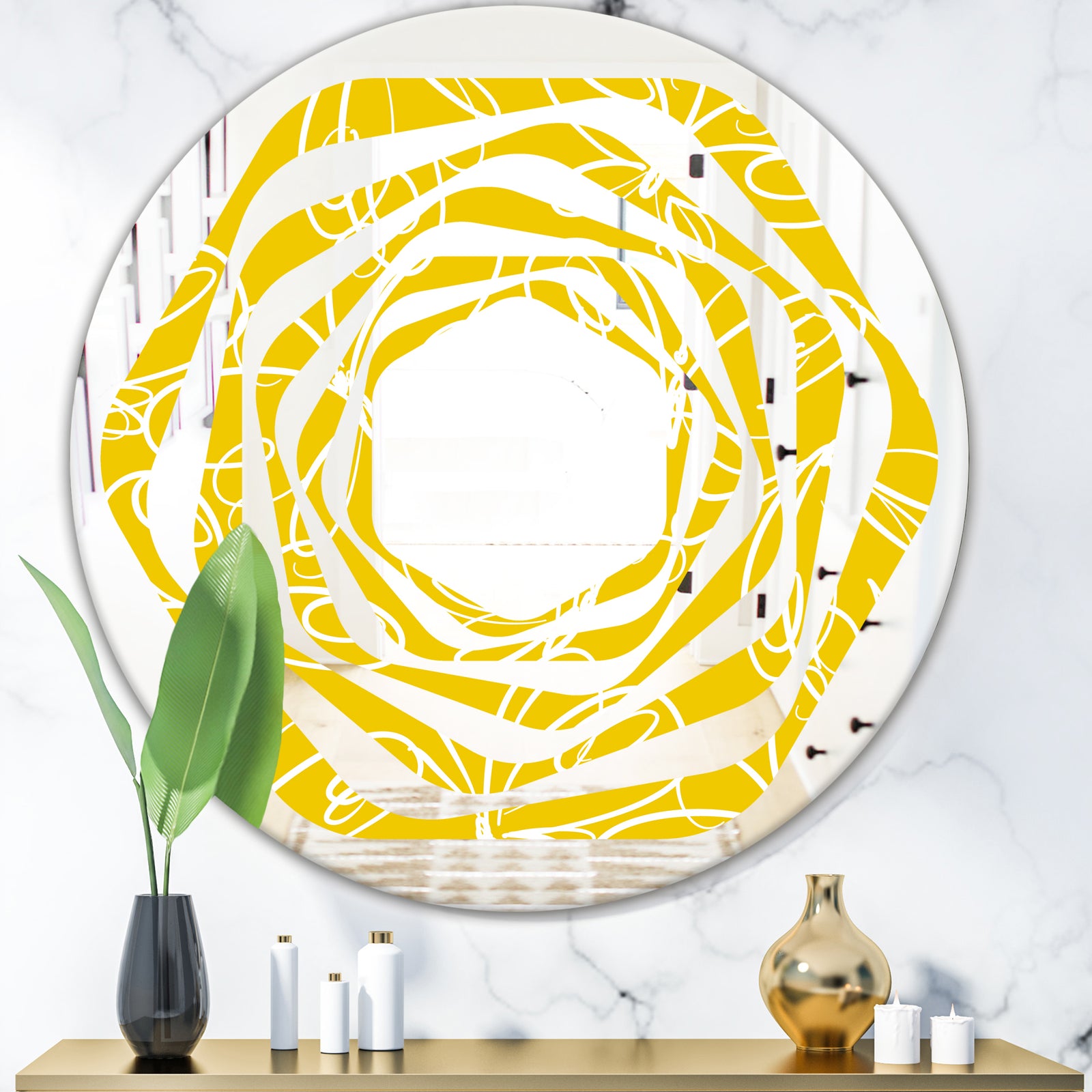 Butterflies hand drawn color pattern - Modern Round or Oval Wall Mirror - Whirl