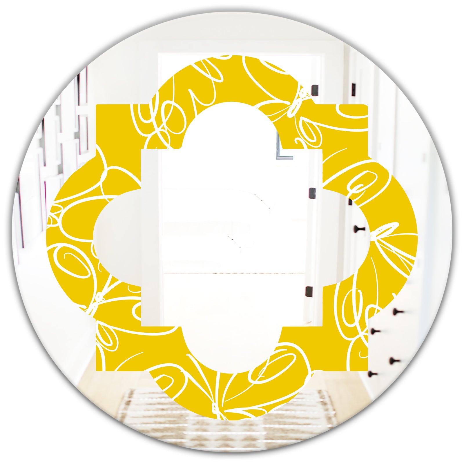 Butterflies hand drawn color pattern - Modern Round or Oval Wall Mirror - Quatrefoil