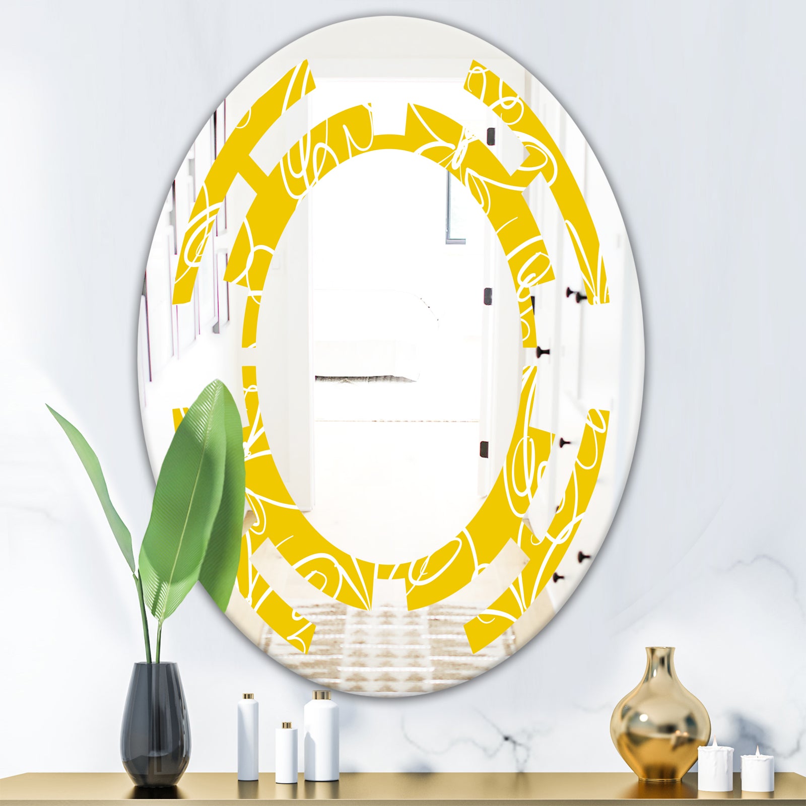 Butterflies hand drawn color pattern - Modern Round or Oval Wall Mirror - Space
