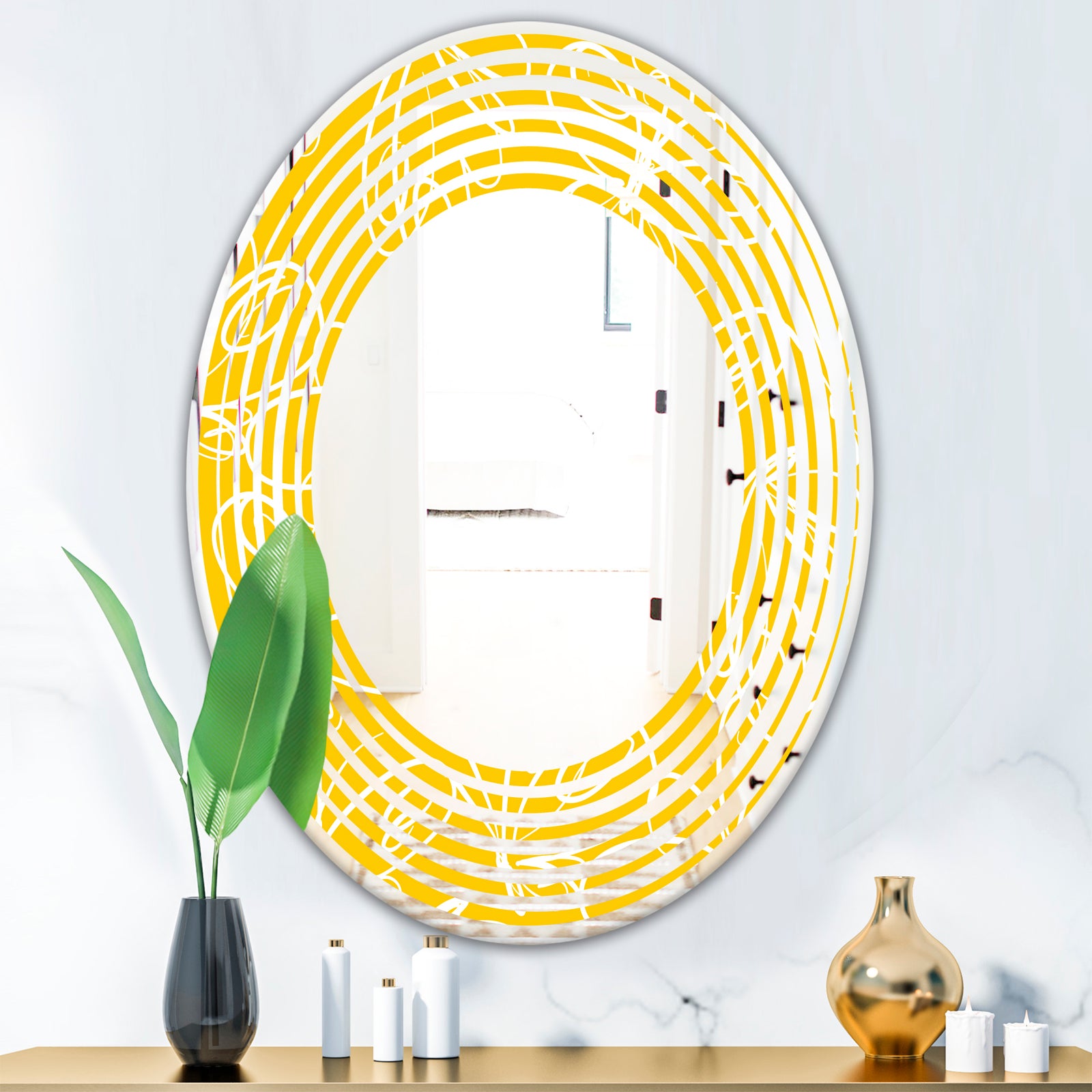 Butterflies hand drawn color pattern - Modern Round or Oval Wall Mirror - Wave