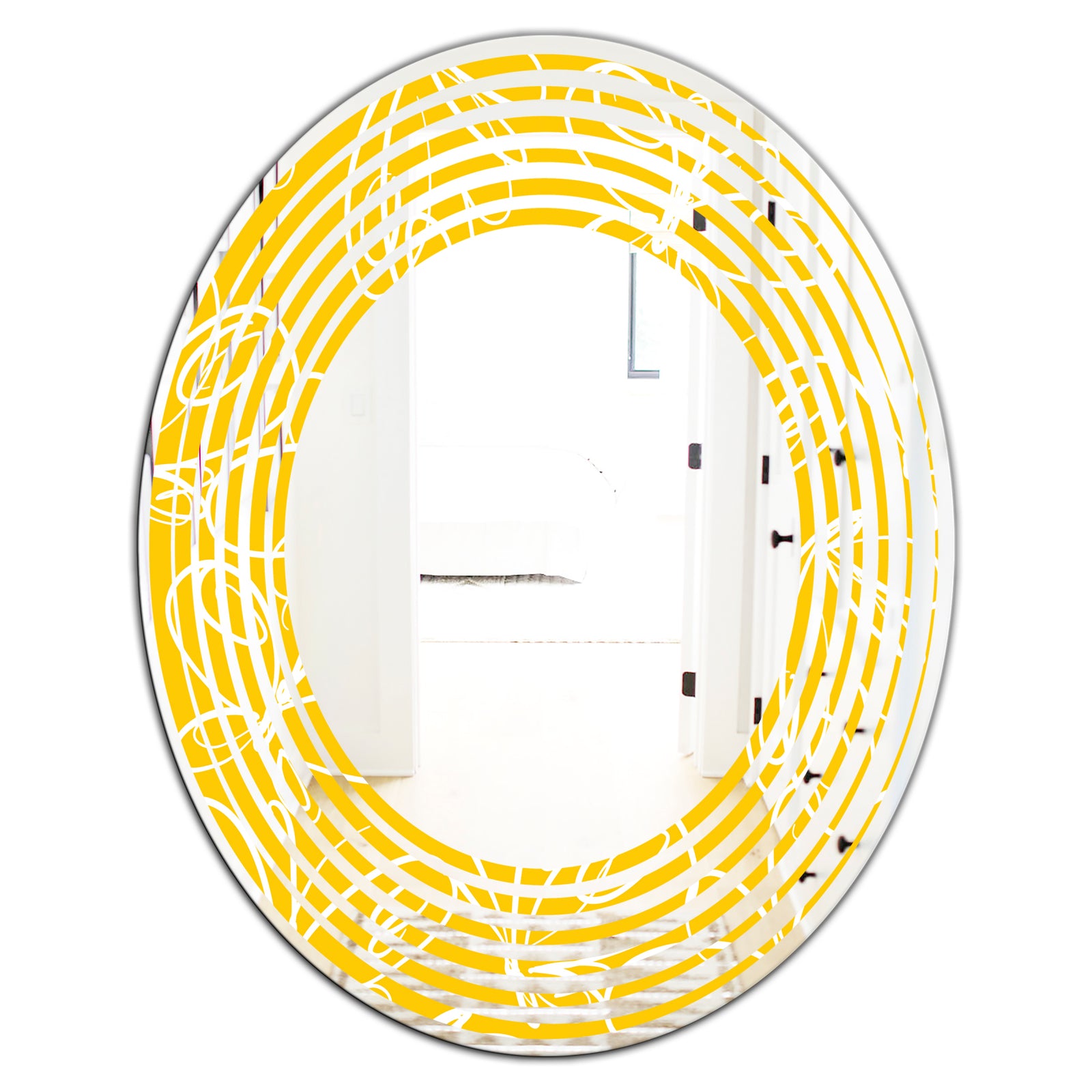 Butterflies hand drawn color pattern - Modern Round or Oval Wall Mirror - Wave