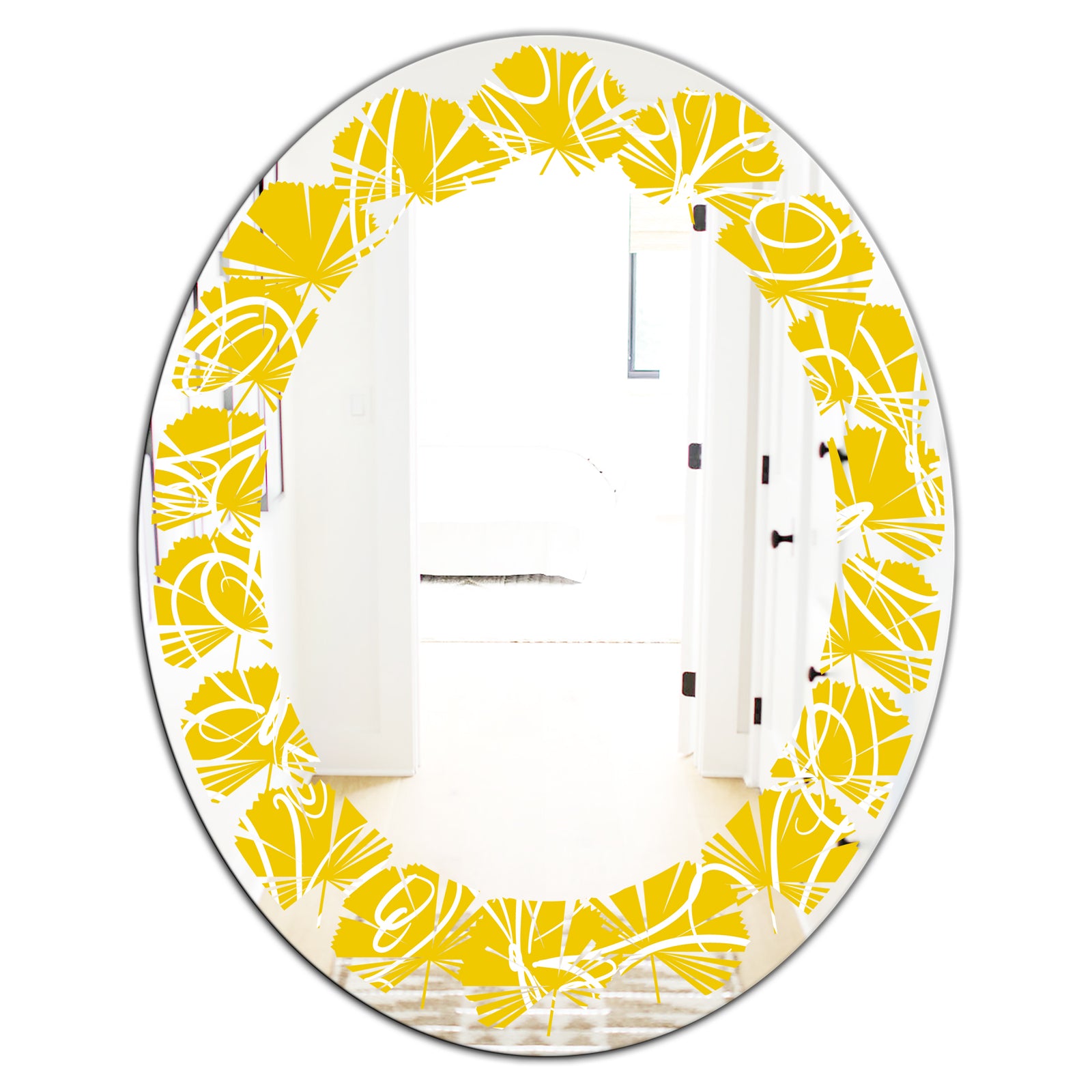 Butterflies hand drawn color pattern - Modern Round or Oval Wall Mirror - Leaves