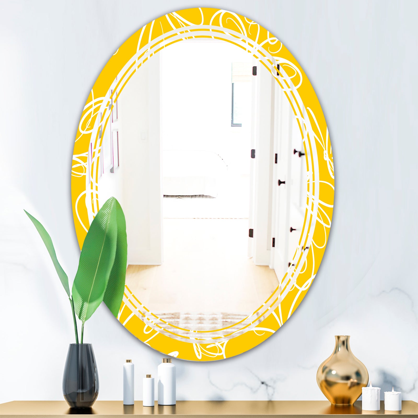 Butterflies hand drawn color pattern - Modern Round or Oval Wall Mirror - Triple C