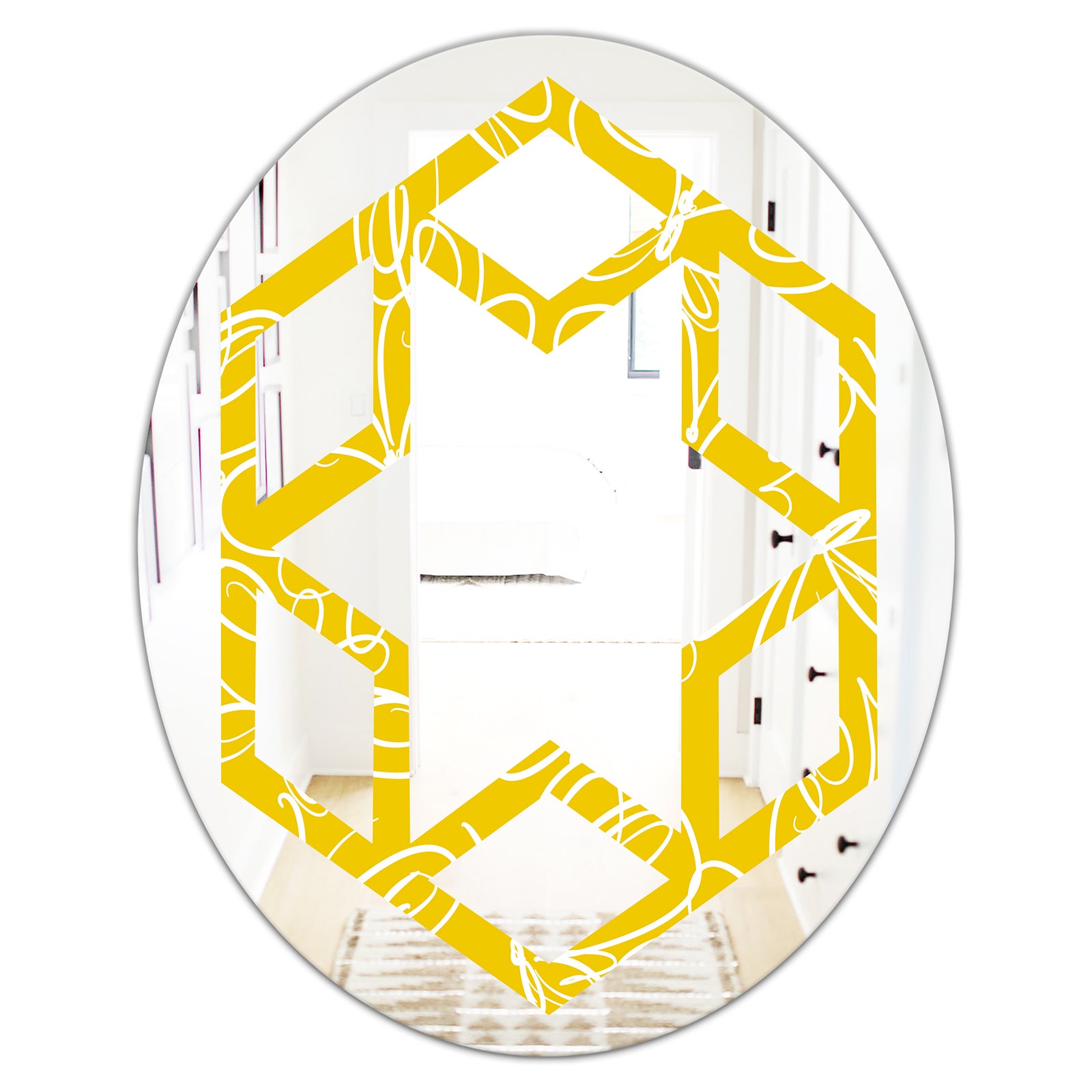 Butterflies hand drawn color pattern - Modern Round or Oval Wall Mirror - Hexagon Star