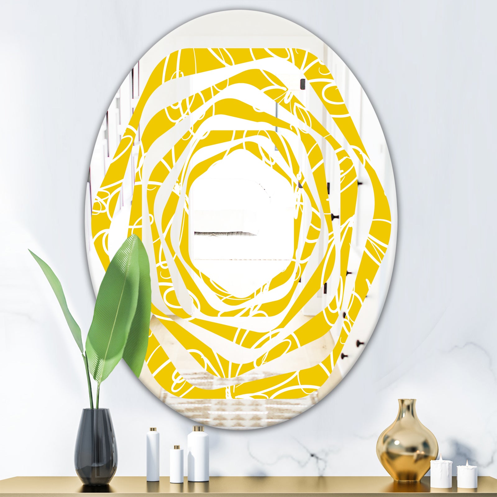 Butterflies hand drawn color pattern - Modern Round or Oval Wall Mirror - Whirl