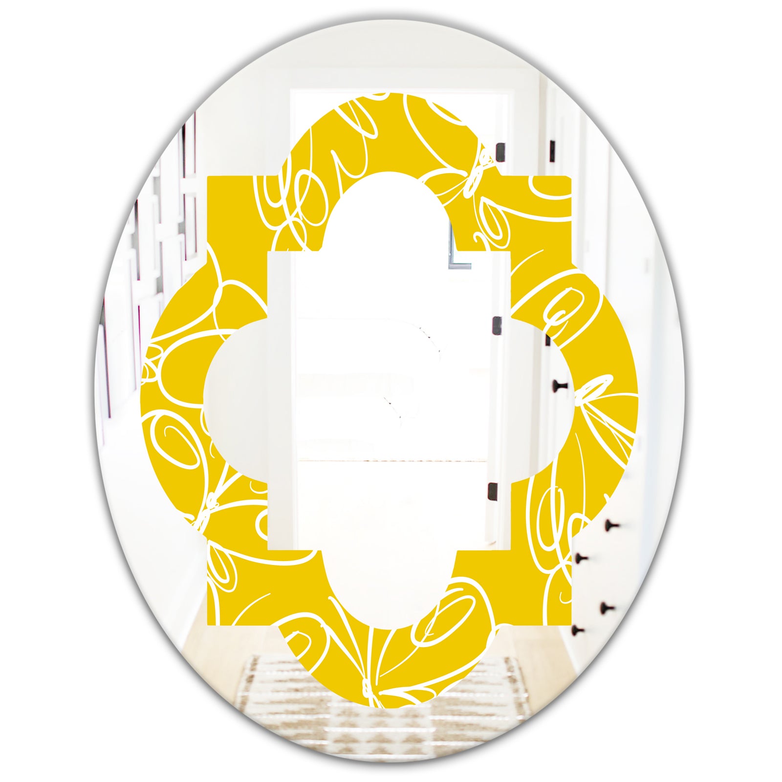 Butterflies hand drawn color pattern - Modern Round or Oval Wall Mirror - Quatrefoil