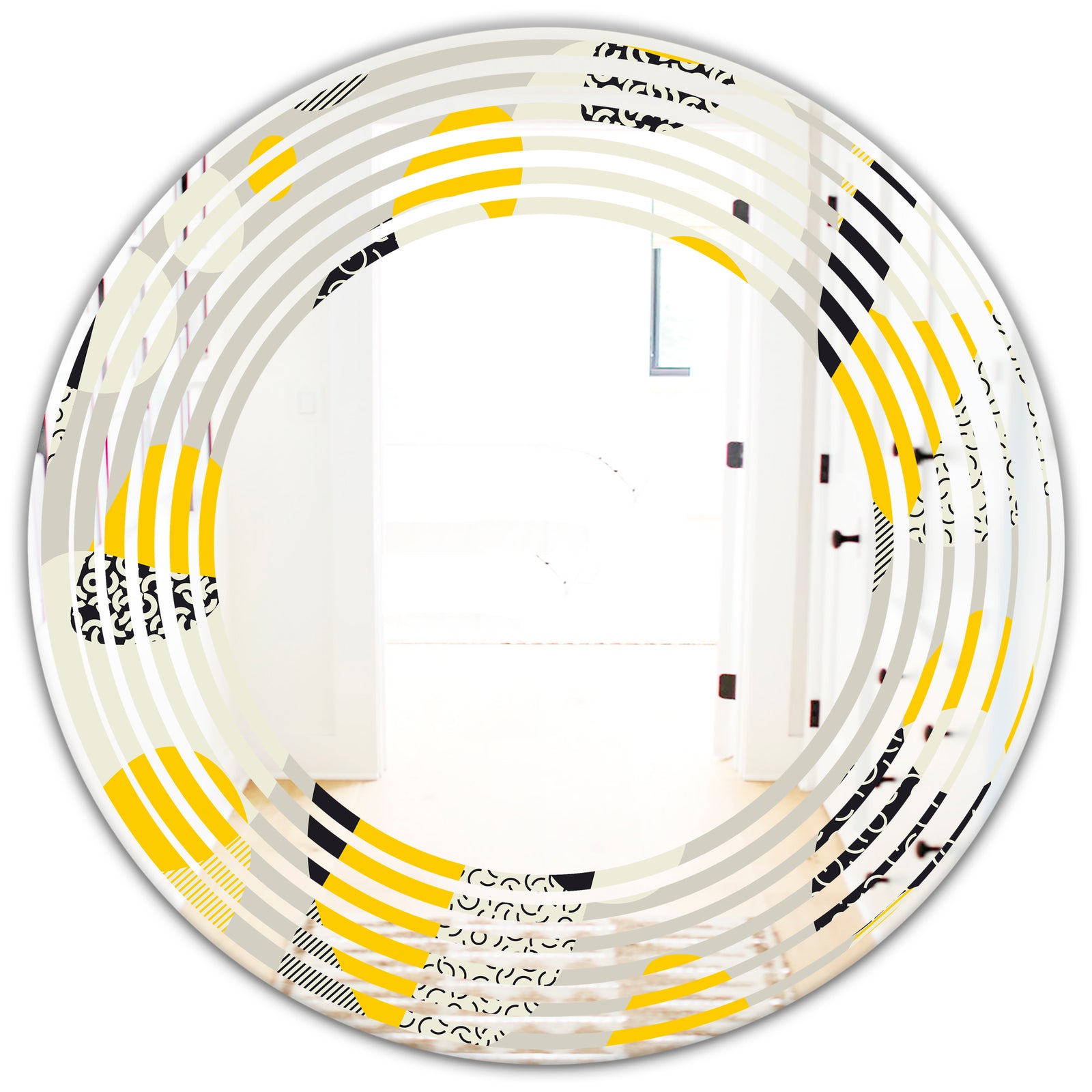 Abstract Design Retro Pattern V - Modern Round or Oval Wall Mirror - Wave