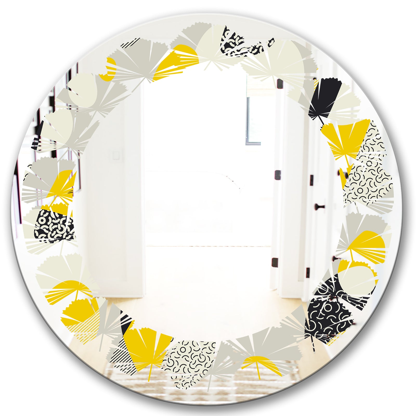 Abstract Design Retro Pattern V - Modern Round or Oval Wall Mirror - Leaves