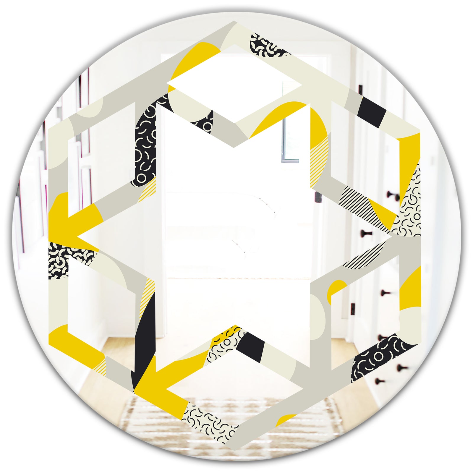 Abstract Design Retro Pattern V - Modern Round or Oval Wall Mirror - Hexagon Star