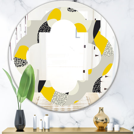Abstract Design Retro Pattern V - Modern Round or Oval Wall Mirror - Quatrefoil