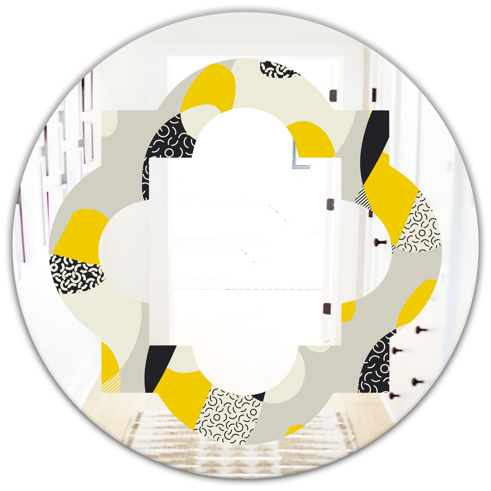 Abstract Design Retro Pattern V - Modern Round or Oval Wall Mirror - Quatrefoil