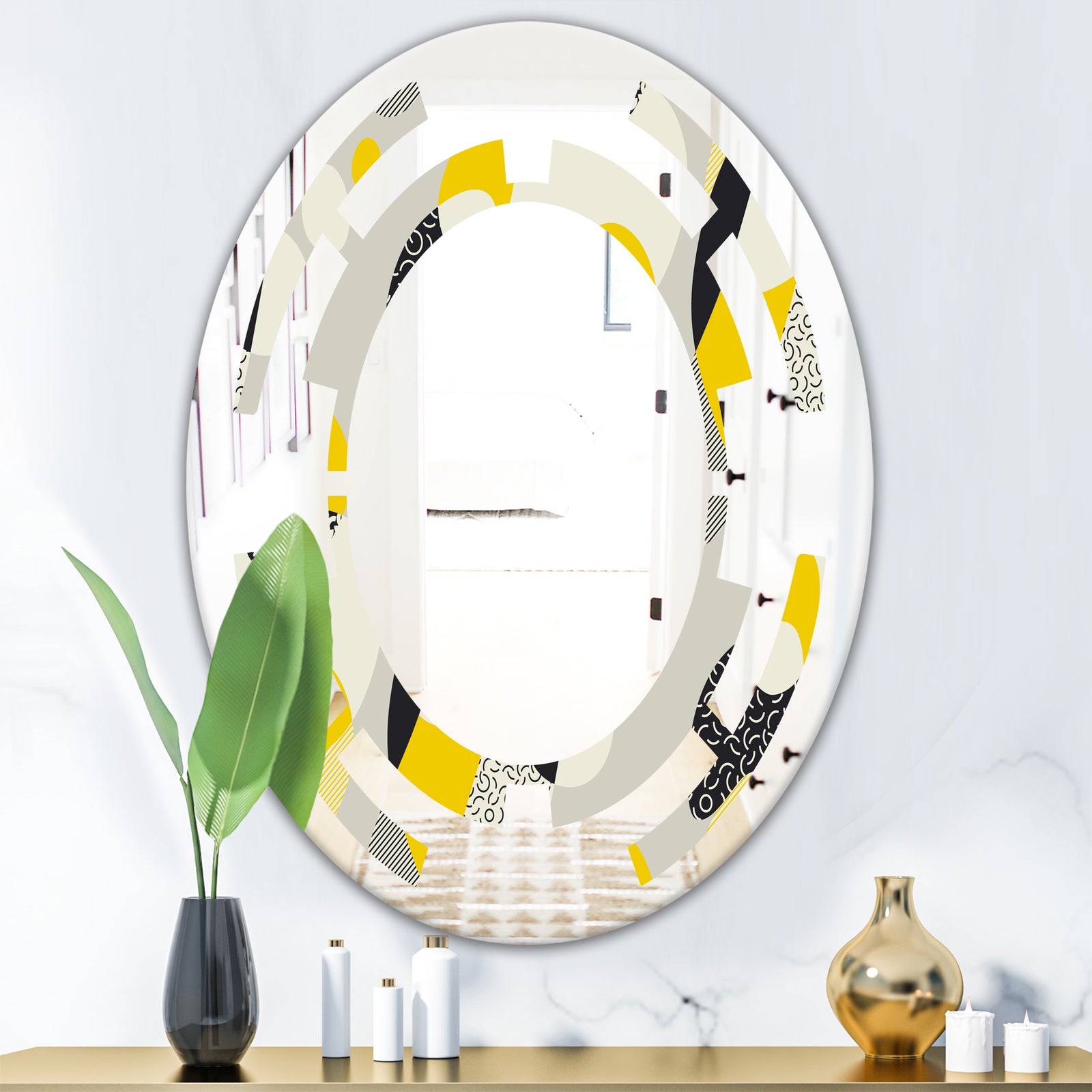 Abstract Design Retro Pattern V - Modern Round or Oval Wall Mirror - Space