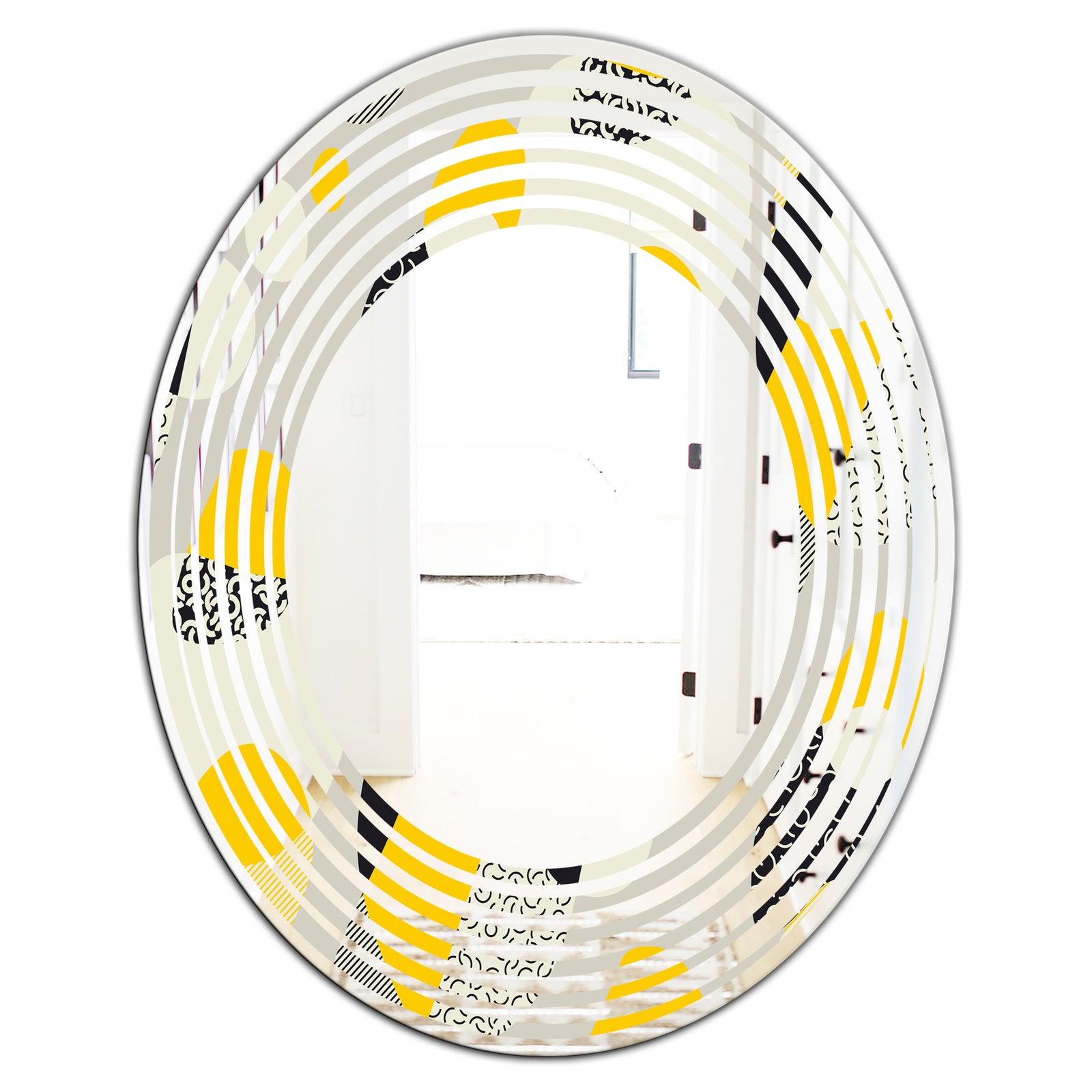Abstract Design Retro Pattern V - Modern Round or Oval Wall Mirror - Wave