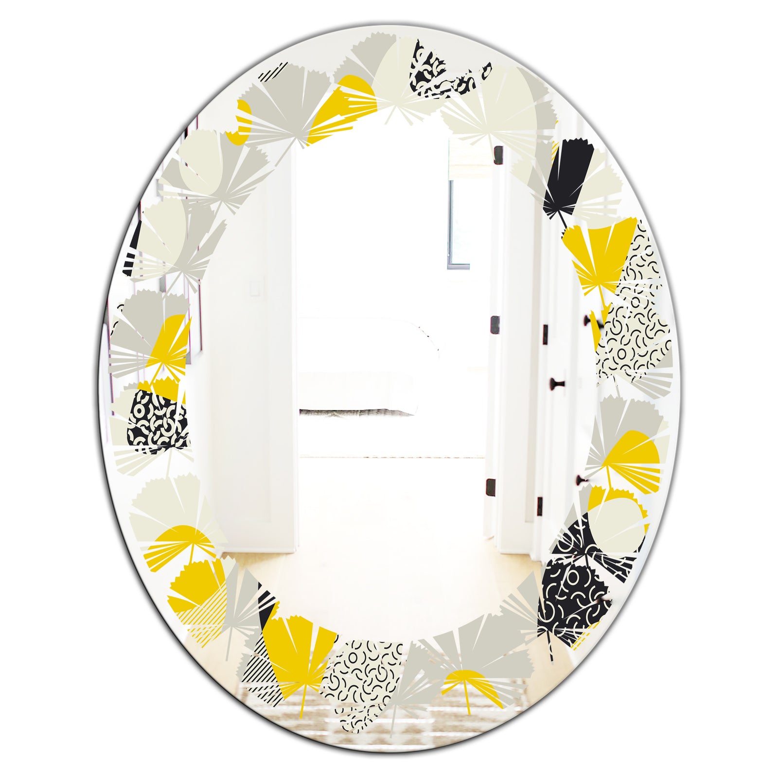 Abstract Design Retro Pattern V - Modern Round or Oval Wall Mirror - Leaves