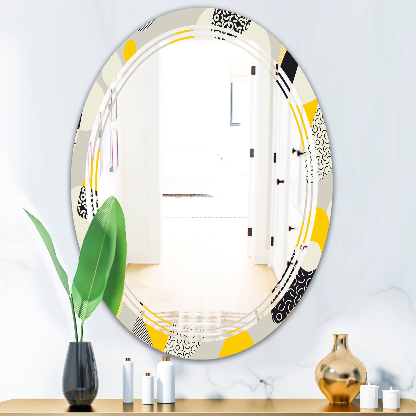 Abstract Design Retro Pattern V - Modern Round or Oval Wall Mirror - Triple C