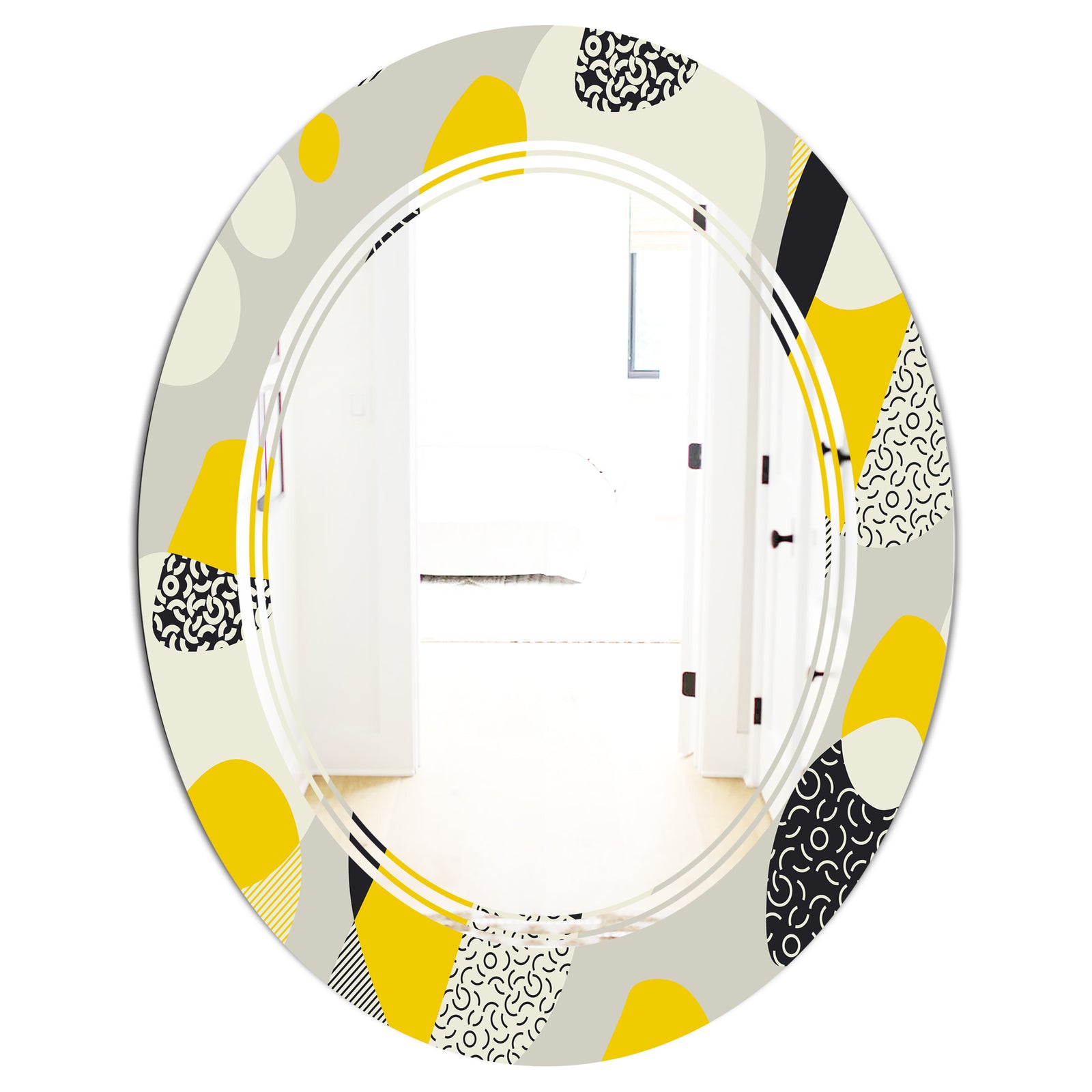 Abstract Design Retro Pattern V - Modern Round or Oval Wall Mirror - Triple C