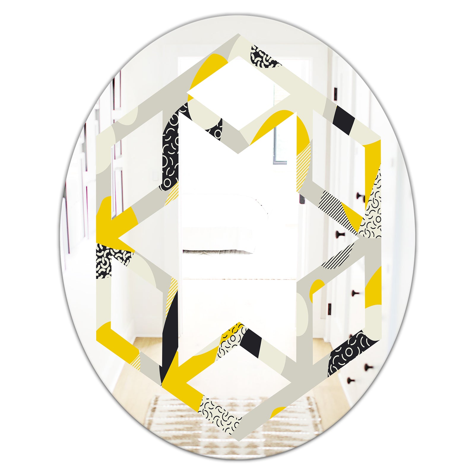 Abstract Design Retro Pattern V - Modern Round or Oval Wall Mirror - Hexagon Star