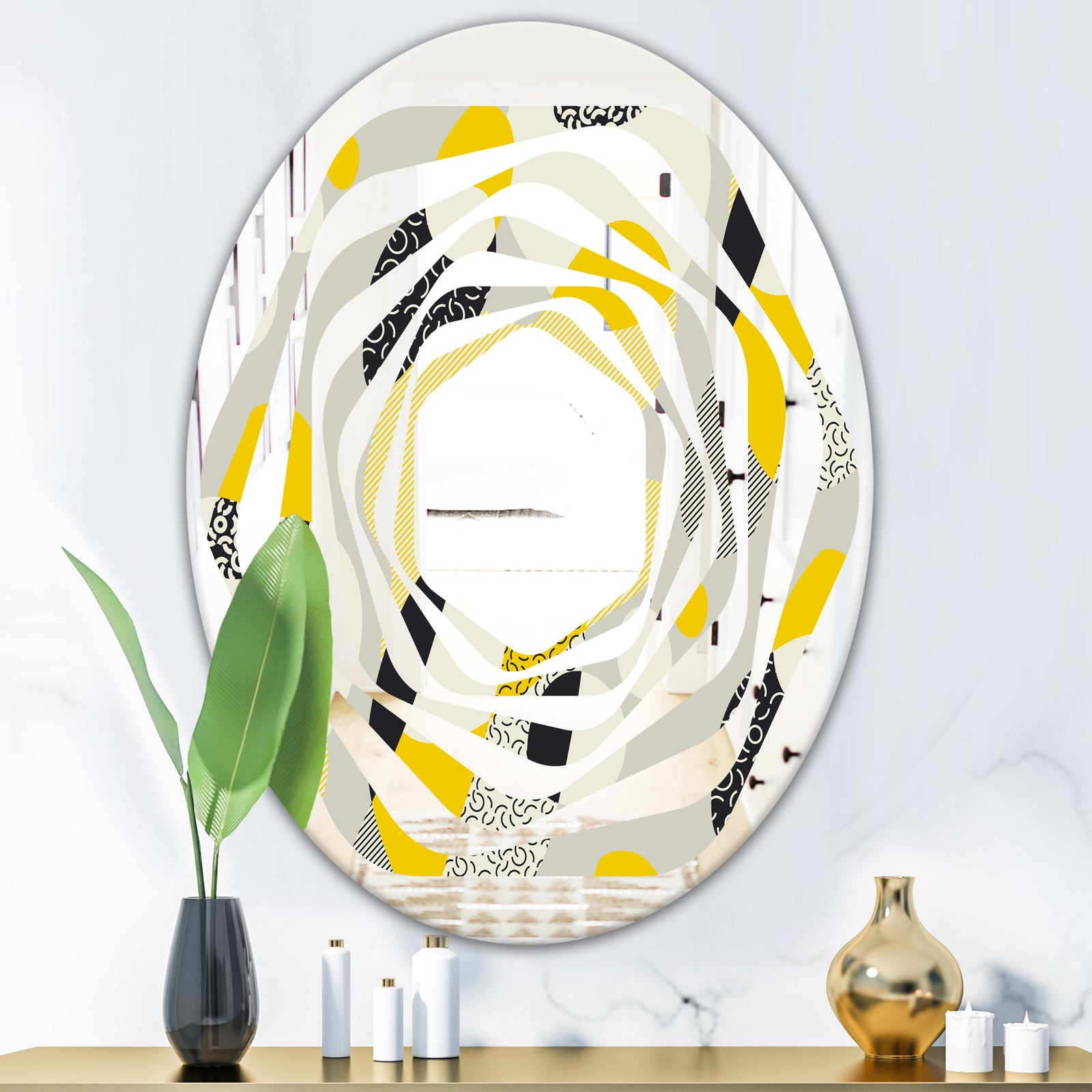Abstract Design Retro Pattern V - Modern Round or Oval Wall Mirror - Whirl