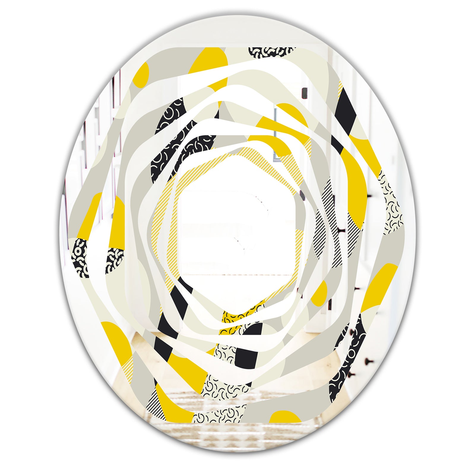 Abstract Design Retro Pattern V - Modern Round or Oval Wall Mirror - Whirl