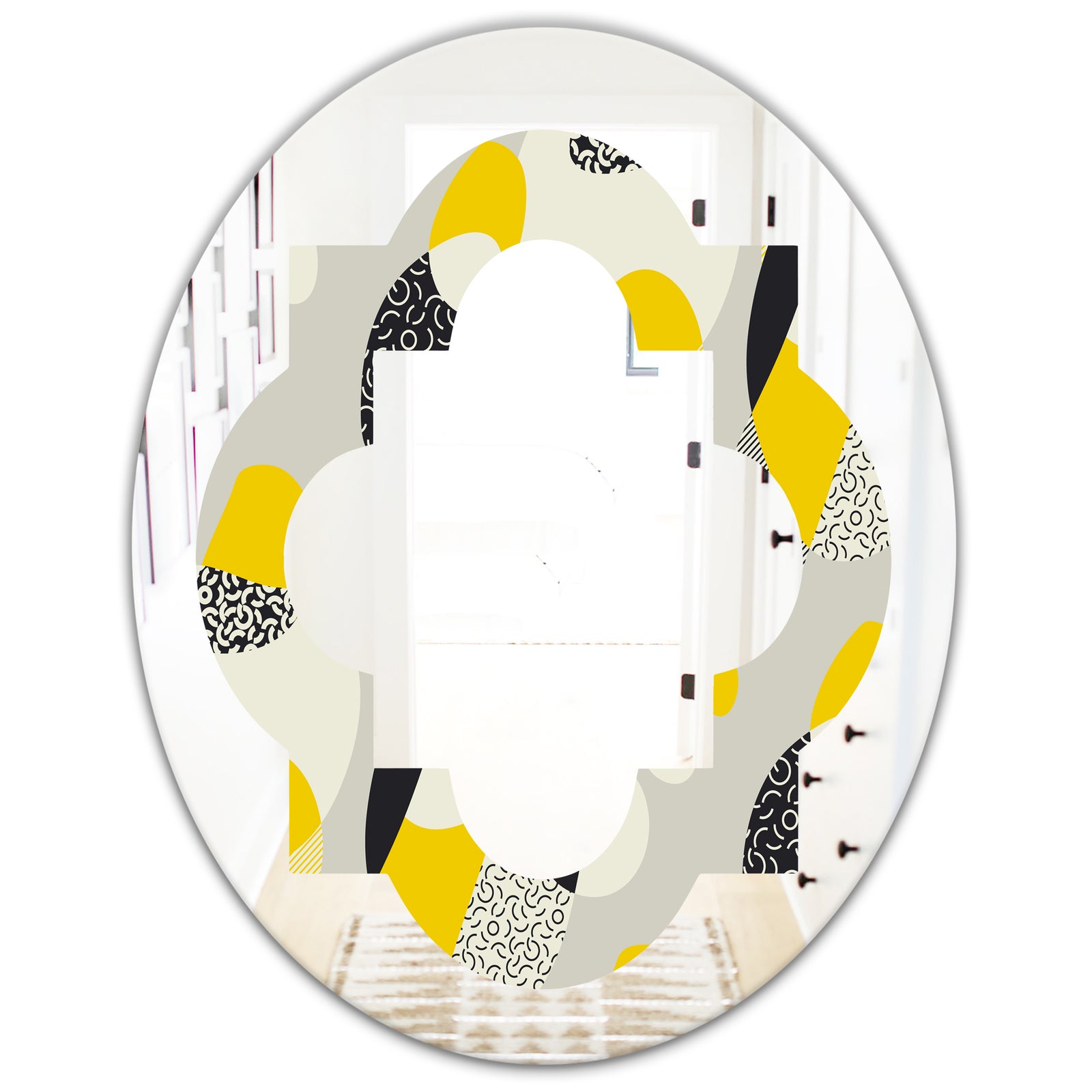 Abstract Design Retro Pattern V - Modern Round or Oval Wall Mirror - Quatrefoil