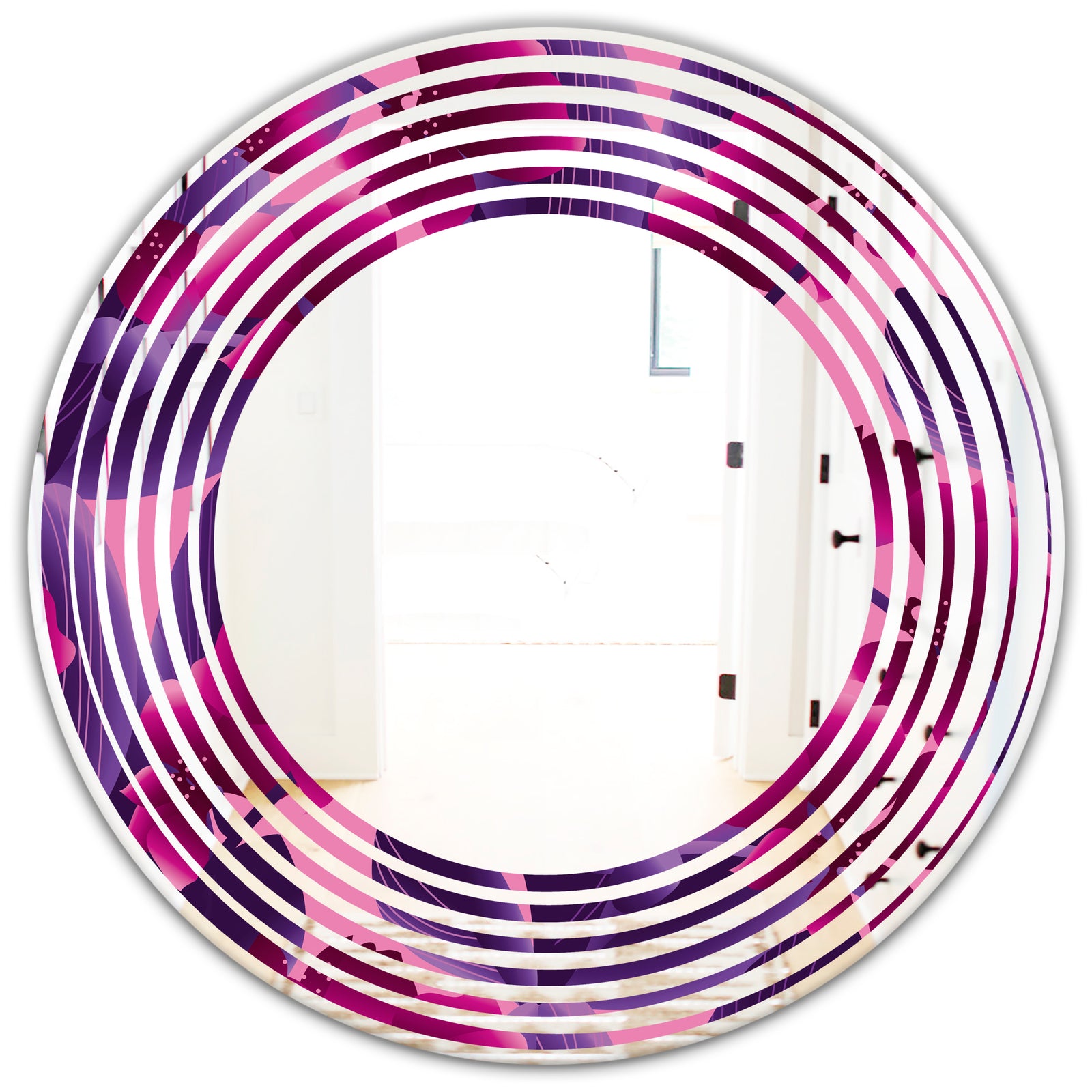 Orchid blossom colorful pattern - Modern Round or Oval Wall Mirror - Wave