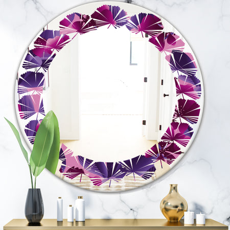 Orchid blossom colorful pattern - Modern Round or Oval Wall Mirror - Leaves