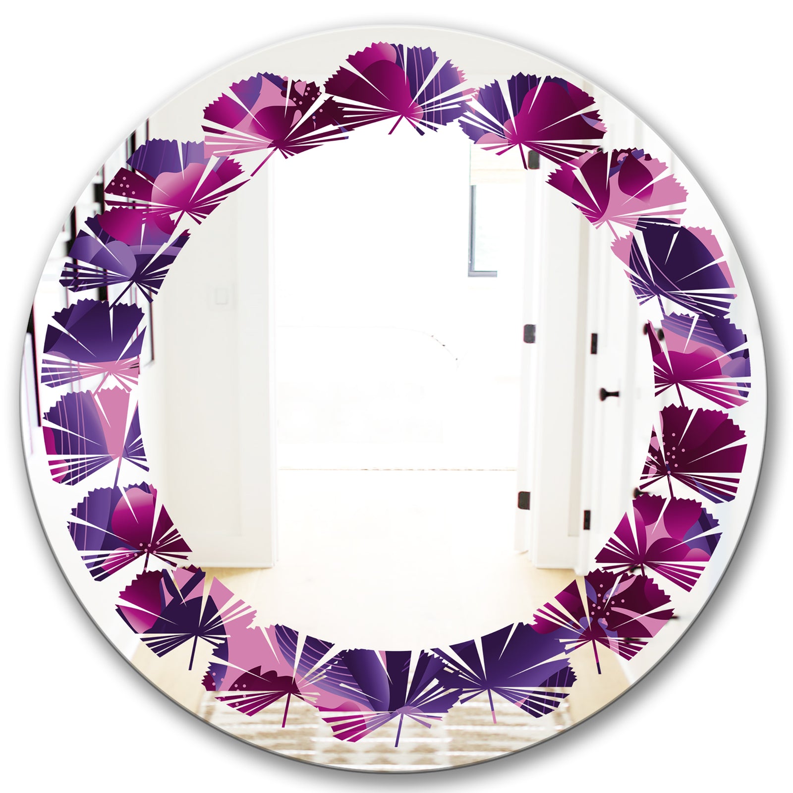 Orchid blossom colorful pattern - Modern Round or Oval Wall Mirror - Leaves