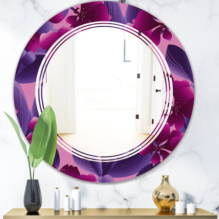 Orchid blossom colorful pattern - Modern Round or Oval Wall Mirror - Triple C