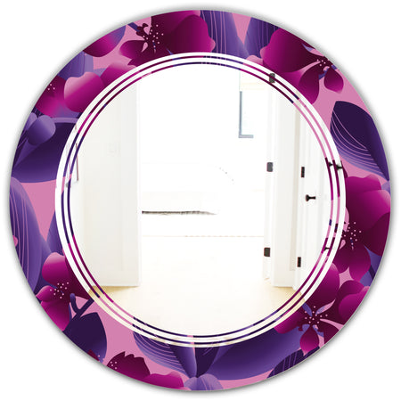 Orchid blossom colorful pattern - Modern Round or Oval Wall Mirror - Triple C