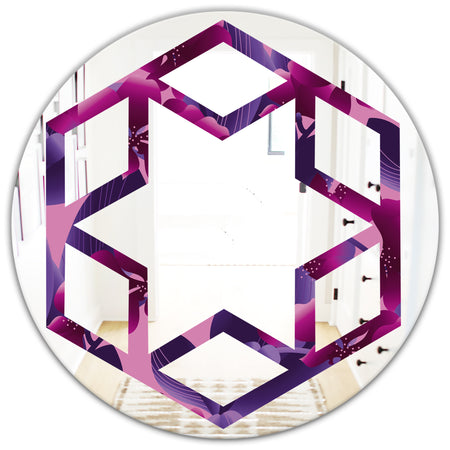 Orchid blossom colorful pattern - Modern Round or Oval Wall Mirror - Hexagon Star